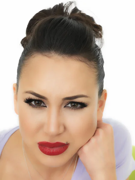 Beautiful Young Hispanic Woman Looking Very Sad and Unhappy — Stockfoto