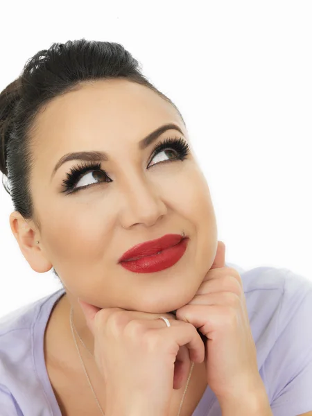 Portrait Of A Very Thoughtful Beautiful Hispanic Young Woman Contemplating and Thoughtful — Stockfoto