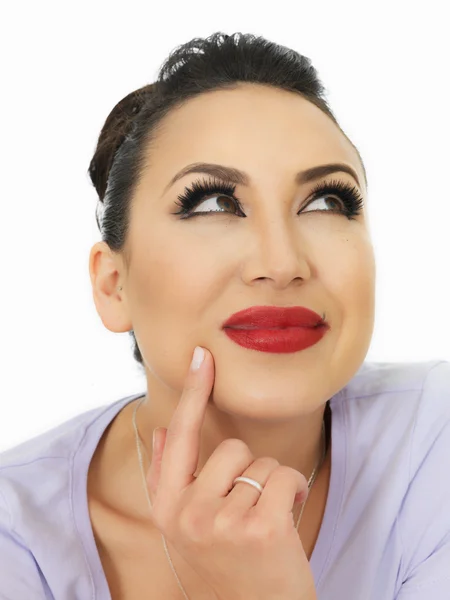 Portrait Of A Very Thoughtful Beautiful Hispanic Young Woman Contemplating and Thoughtful — Stockfoto