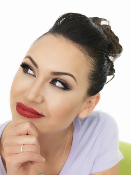 Portrait Of A Very Thoughtful Beautiful Hispanic Young Woman Contemplating and Thoughtful — Stockfoto