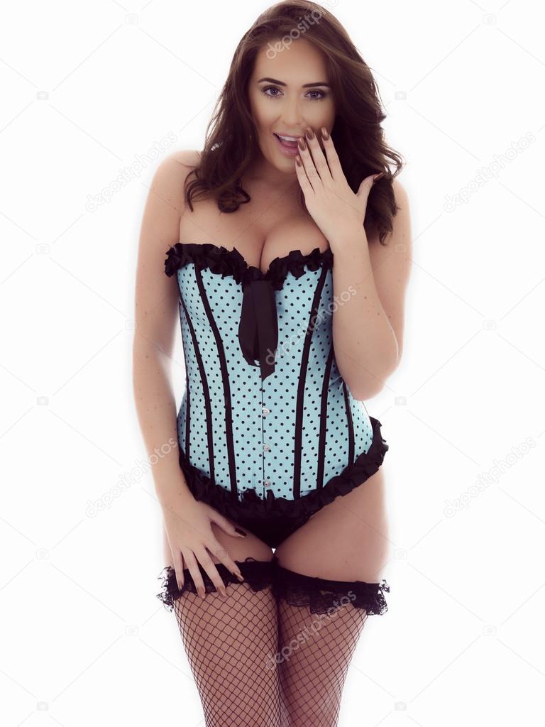 Beautiful Sexy Young Hispanic Pin Up Woman Wearing A Corset