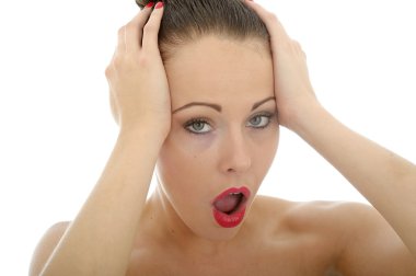 Shocked And Upset Young Woman Holding Her Head In Despair
