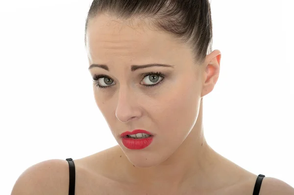 Young Caucasian Woman In Her Twenties Looking Worried and Concerned — Stok fotoğraf