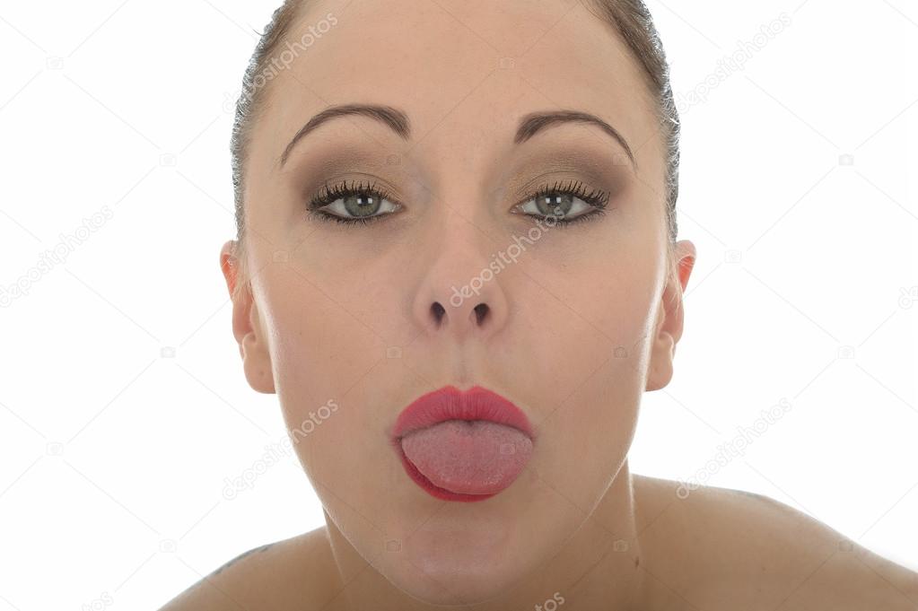 Beautiful Cheeky Young Caucasian Woman Sticking Out Her Tongue