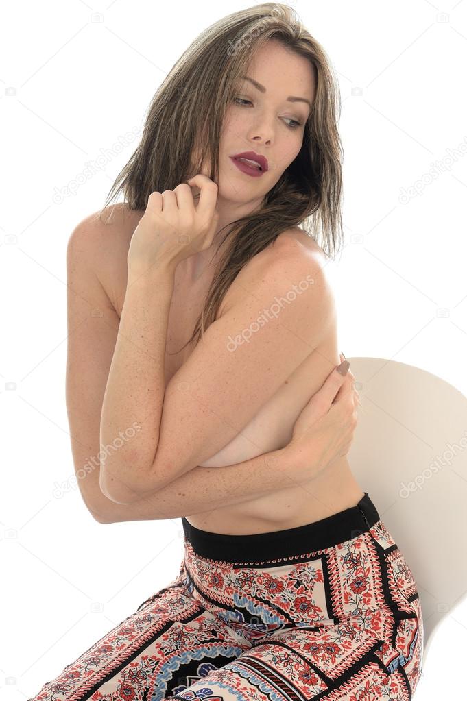 Attractive Young Sexy Topless Pin Up Model Wearing Hippy Pants