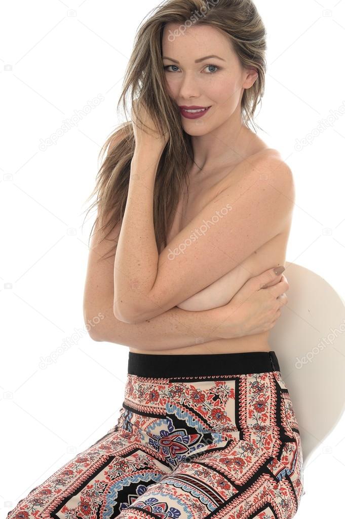 Attractive Young Sexy Topless Pin Up Model Wearing Hippy Pants