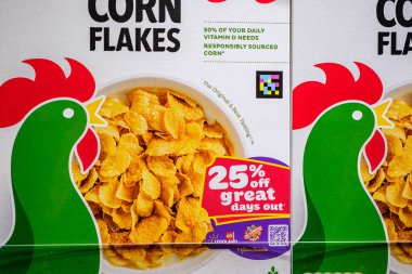 Londra İngiltere, 16 Ekim 2025, Box or Carton of Popular Kelloggs Corn Flakes