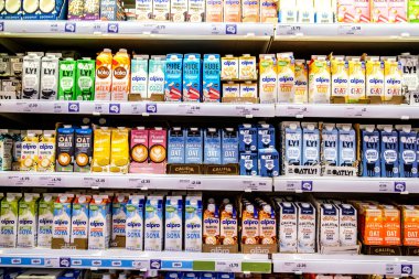London UK, November 16 2025, Selection Of supermarket Healthy Milk Alternatives Such As Oat And Soya Drinks