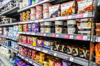 London UK, November 19 2025, Selection Of Breakfast Fruit And Natural Yogurts On Supermarket Shelves