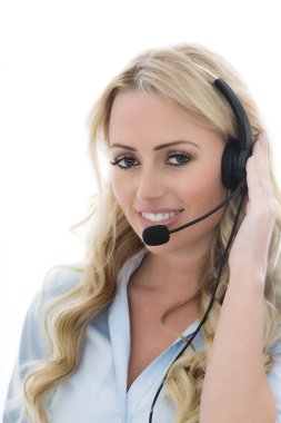 Attractive Young Business Woman Using a Telephone Headset clipart