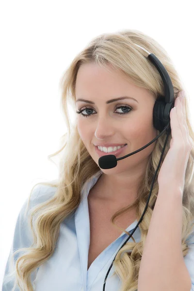 Attractive Young Business Woman Using a Telephone Headset — 图库照片