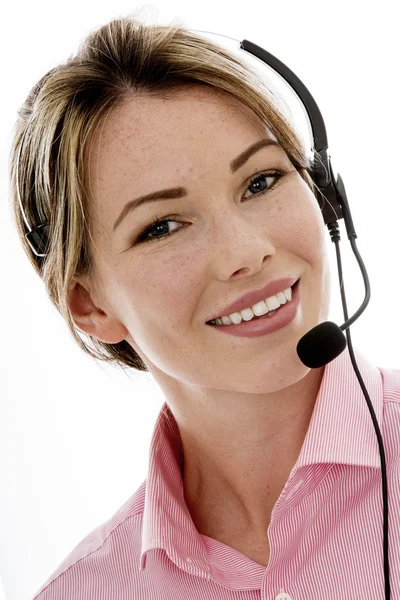 Attractive Young Business Woman Using a Telephone Headset — Stock Photo, Image