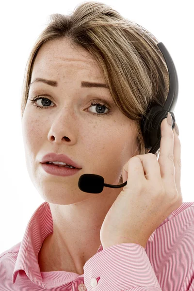 Attractive Young Business Woman Using a Telephone Headset — ストック写真