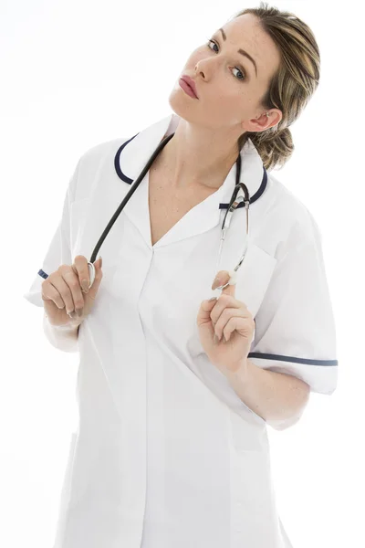 Attractive Young Female Doctor With a Stethoscope — Stok fotoğraf