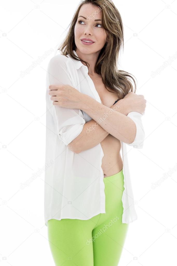 Sexy jovem mulher vestindo verde Legging em Pin Up Poses fotos, imagens de  © richardmlee #86234092