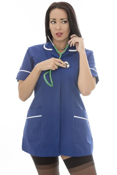 Sexy giovani pin fino modello indossando un infermieri uniforme in pin fino glamo — Foto Stock