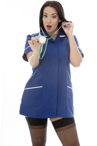 Sexy Young Pin Up Model Wearing A Nurses Uniform In Pin Up Glamo — Zdjęcie stockowe