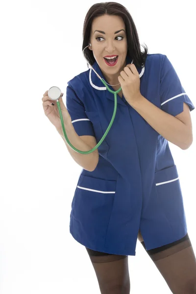 Sexy Young Pin Up Model Wearing A Nurses Uniform In Pin Up Glamo — Zdjęcie stockowe