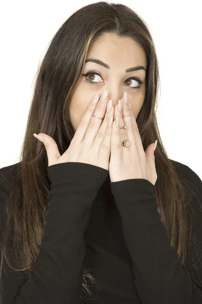 Aantrekkelijke geschokt verrast jonge vrouw — Stockfoto