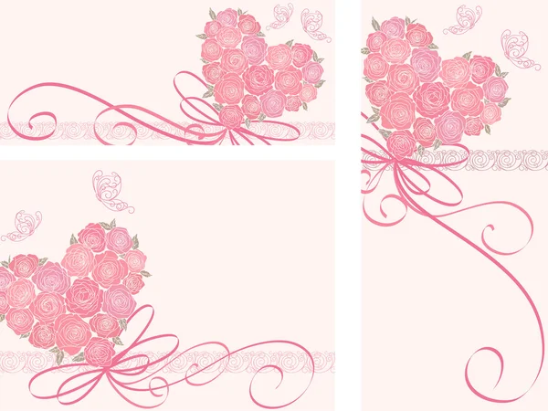 Cartão bonito com coração de rosas — Vetor de Stock
