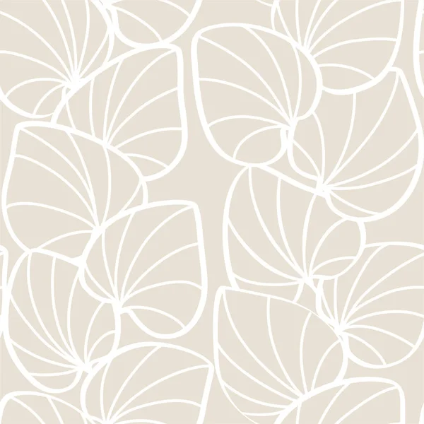薄い線で描かれた茶色の葉を持つシームレスな灰色の抽象的な背景 — ストックベクタ