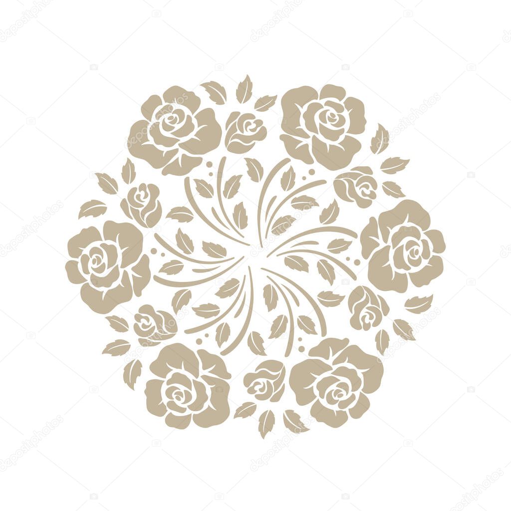  Template of roses circular pattern,decorative rosette. Laser cut vector mandala pattern. Wedding floral decoration.