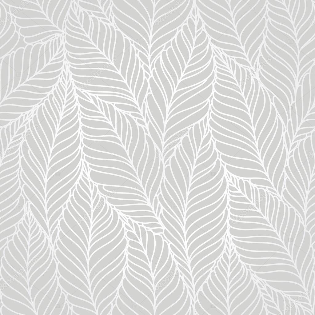 seamless abstract  grey floral background with leaves