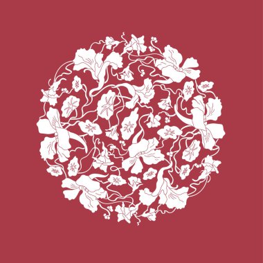 Çiçeklerin şablonu dairesel desen, dekoratif gül..