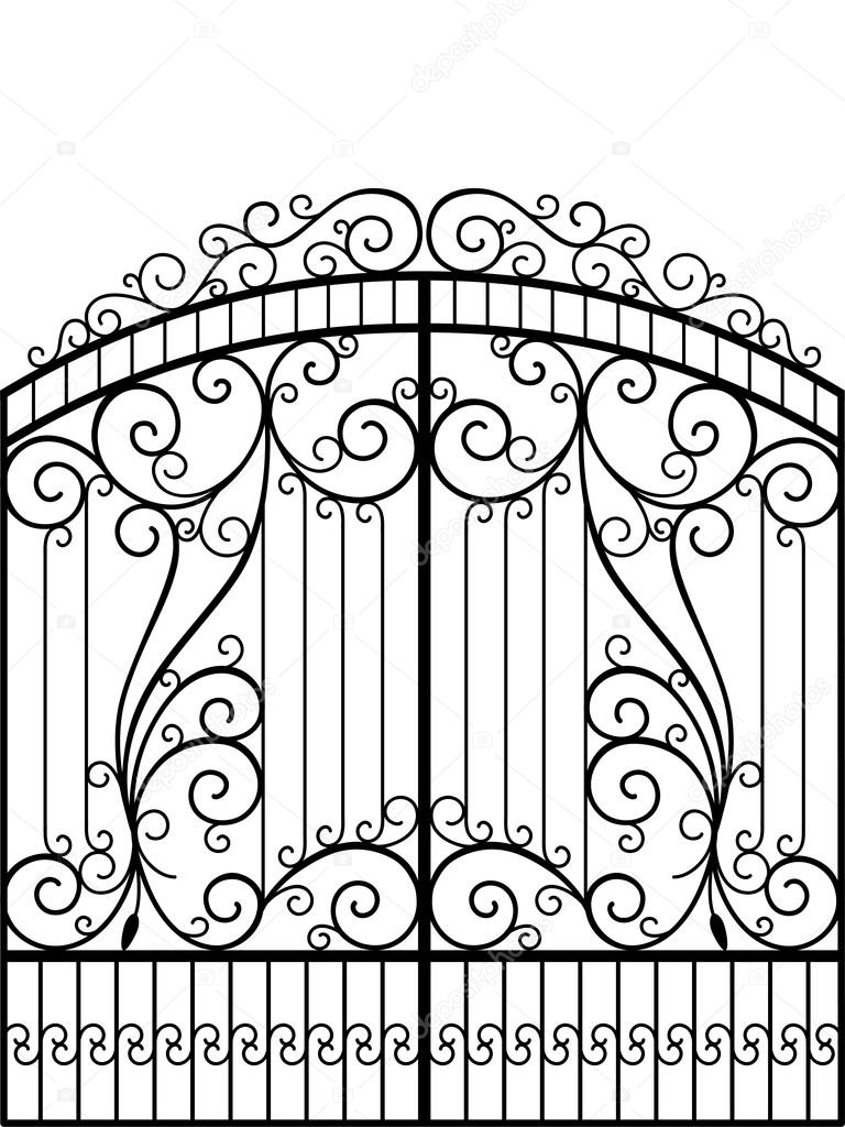 Wrought Iron Gate, Door, Fence — Stock Vector © tatashat 81984660