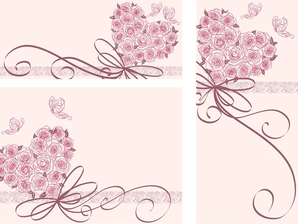Carte mignonne avec coeur de roses — Image vectorielle