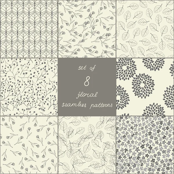 Set of eight seamless floral patterns — Stock Vector