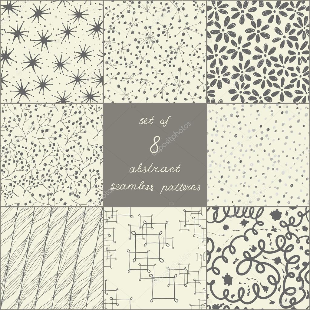 Set of eight abstract seamless patterns