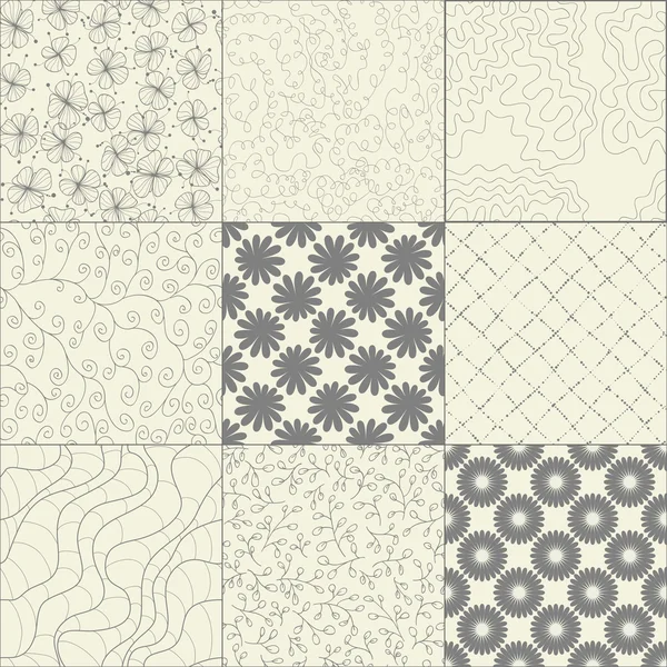 Conjunto de nueve patrones abstractos sin costura — Archivo Imágenes Vectoriales