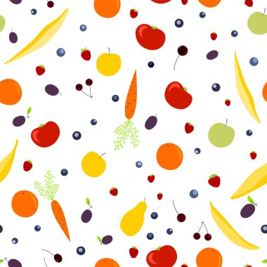meyve, sebze ve meyveler ile şirin seamless modeli