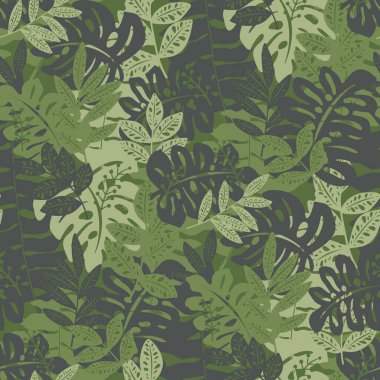 Tropikal yapraklarla kusursuz kamuflaj deseni