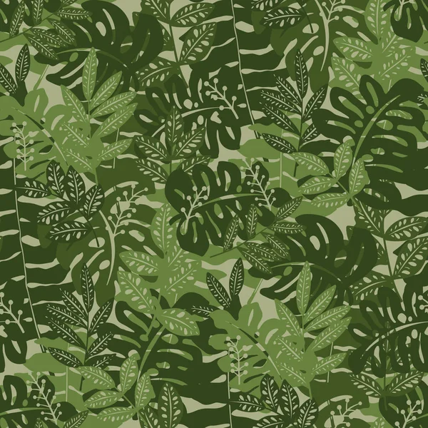 Modèle Camouflage Sans Couture Avec Feuilles Tropicales — Image vectorielle