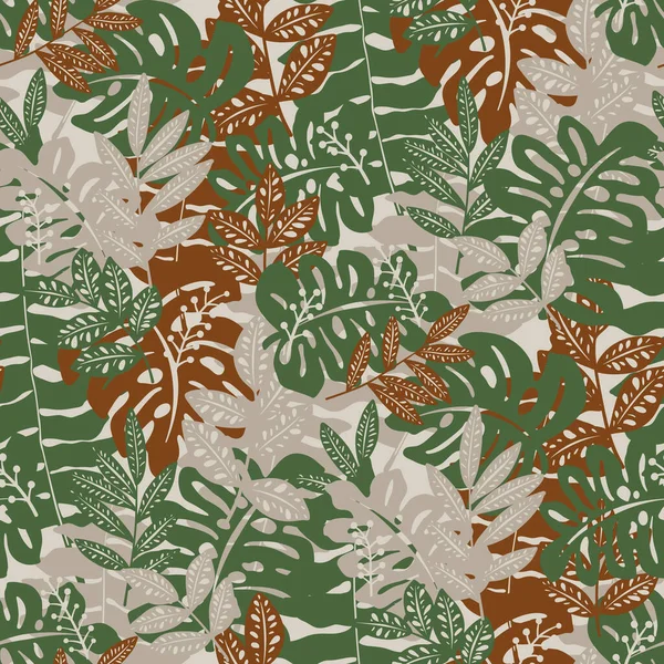 Modèle Camouflage Sans Couture Avec Feuilles Tropicales — Image vectorielle