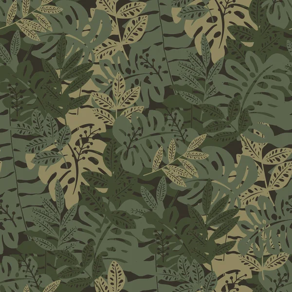 Naadloze Camouflage Patroon Met Tropische Bladeren — Stockvector