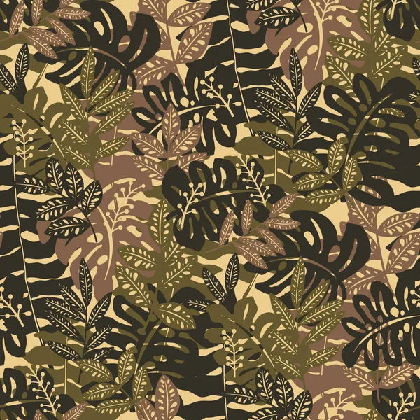 Modèle Camouflage Sans Couture Avec Feuilles Tropicales — Image vectorielle