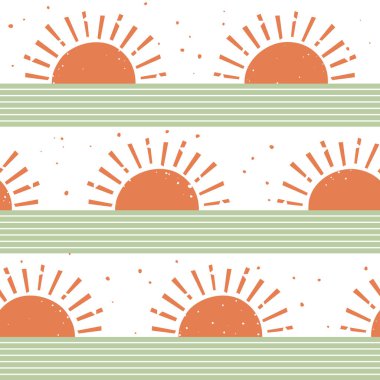Yükselen güneşli kusursuz vektör deseni 