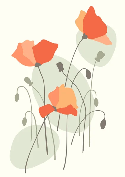 Floral Postcard Poppies — Stok Vektör