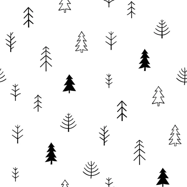 Black White Seamless Pattern Trees — Stock Vector