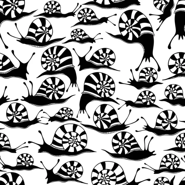 有蜗牛的黑白无缝图案 — 图库矢量图片