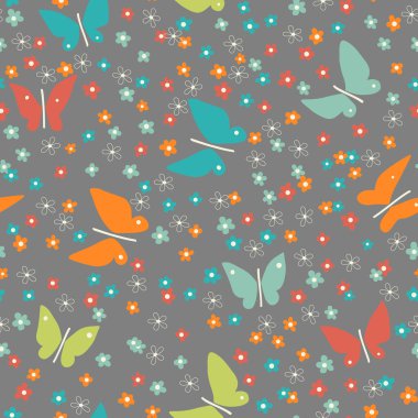 Seamless pattern with flowers and buttreflies clipart