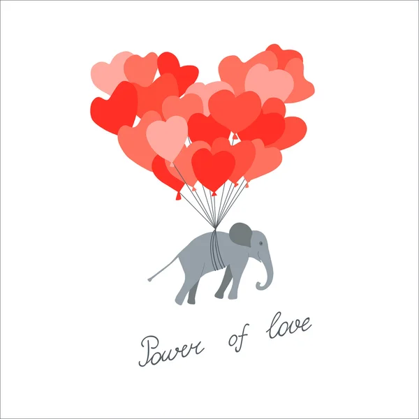 Cute Walentynki karty z słoń pływające na balony — Wektor stockowy
