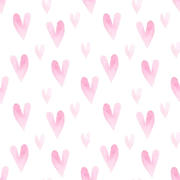 Безшовний Візерунок Рожевими Акварельними Ручками Замалював Серця Приклад Валентинів День — стокове фото