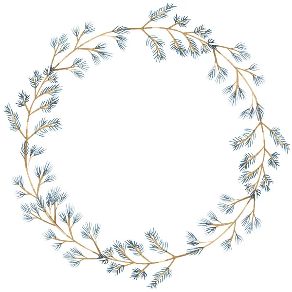 Watercolor Blue Winter Hand Drawn Wreath Christmas Illustration Isolated White — Stock Photo, Image