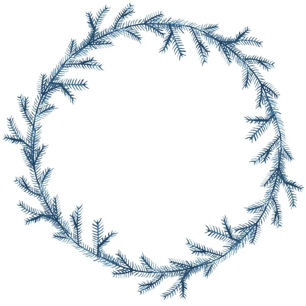 Akwarela Niebieska Zima Ręcznie Rysowane Wieniec Świąteczna Ilustracja Odizolowana Białym — Zdjęcie stockowe