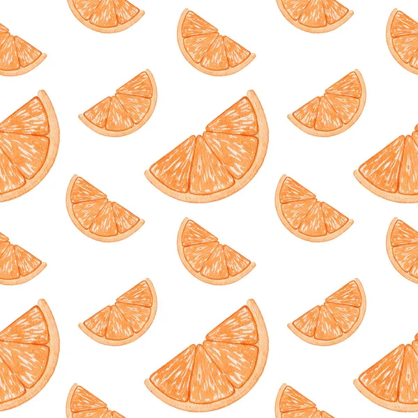 Suluboya Narenciye Deseni Çizimi Portakal Dilimi Yaz Arkaplanı Citrus Meyve — Stok fotoğraf