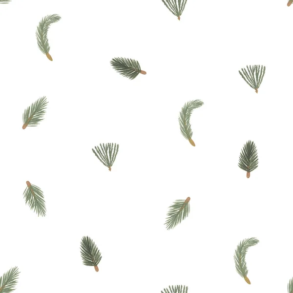 Forest Greenery Seamless Pattern Hand Drawn Green Botanical Background Pine — Stock Photo, Image